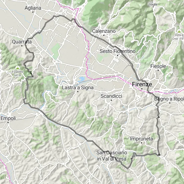 Zemljevid v pomanjšavi "Pot okoli Strade v Chiantiju" kolesarske inspiracije v Toscana, Italy. Generirano z načrtovalcem kolesarskih poti Tarmacs.app