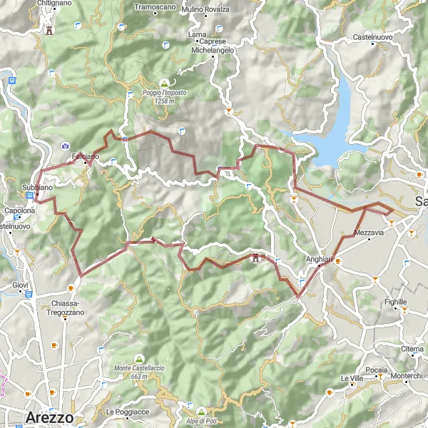 Kartminiatyr av "Graveläventyr i Anghiari" cykelinspiration i Toscana, Italy. Genererad av Tarmacs.app cykelruttplanerare