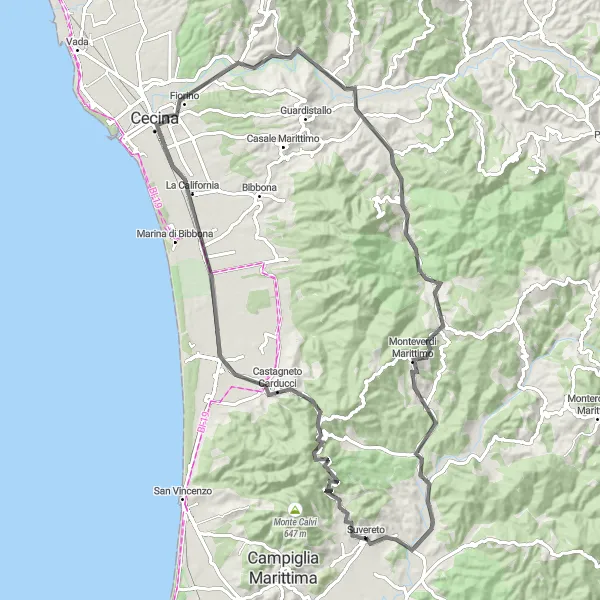 Miniatua del mapa de inspiración ciclista "Ruta Escénica por la Costa de Toscana" en Toscana, Italy. Generado por Tarmacs.app planificador de rutas ciclistas