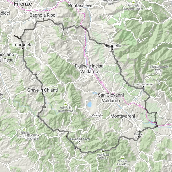 Miniature de la carte de l'inspiration cycliste "Parcours routier panoramique en Toscane" dans la Toscana, Italy. Générée par le planificateur d'itinéraire cycliste Tarmacs.app