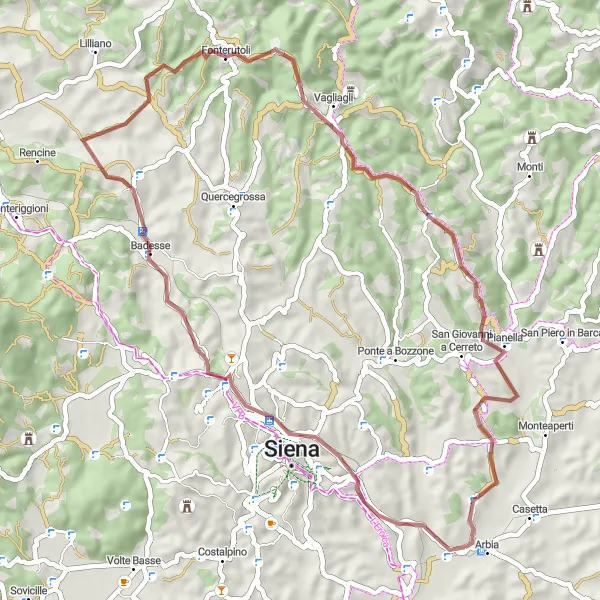 Mapa miniatúra "Gravel Route to Vitignano" cyklistická inšpirácia v Toscana, Italy. Vygenerované cyklistickým plánovačom trás Tarmacs.app