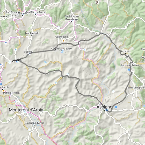 Map miniature of "Historic Landmarks Tour" cycling inspiration in Toscana, Italy. Generated by Tarmacs.app cycling route planner