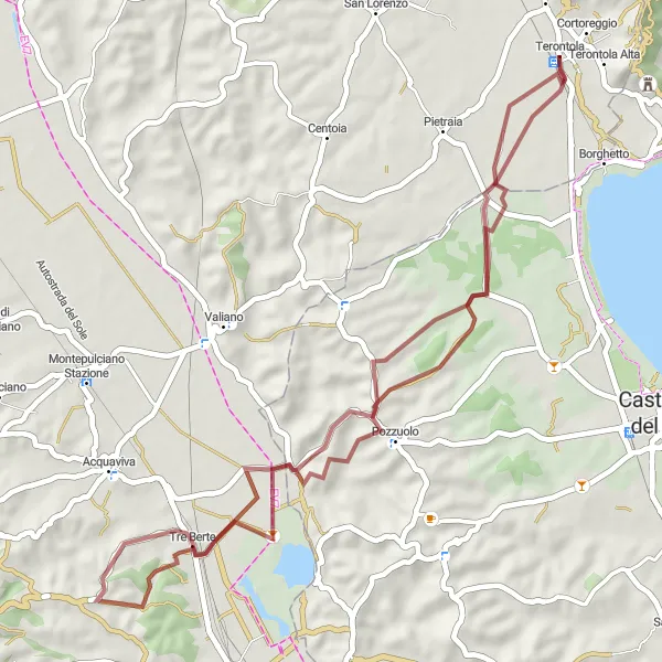 Miniatuurkaart van de fietsinspiratie "Fietstocht rond Terontola via Ferretto en Pozzuolo" in Toscana, Italy. Gemaakt door de Tarmacs.app fietsrouteplanner