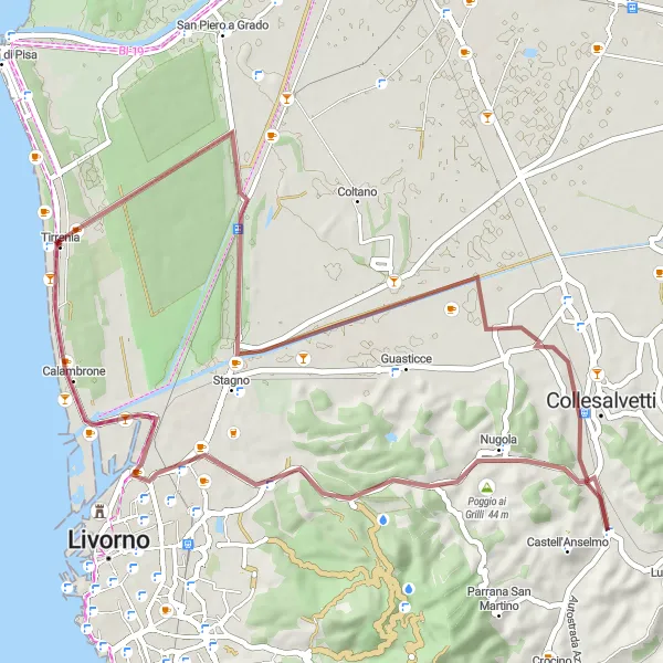 Map miniature of "Coastal Gravel Delight" cycling inspiration in Toscana, Italy. Generated by Tarmacs.app cycling route planner