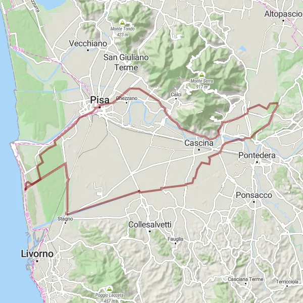 Miniaturní mapa "Gravelová tura k Ex monastýru Benediktinek" inspirace pro cyklisty v oblasti Toscana, Italy. Vytvořeno pomocí plánovače tras Tarmacs.app