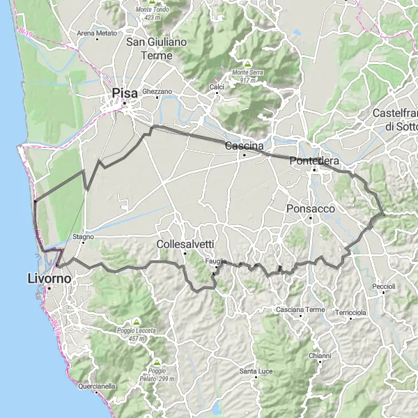 Miniatuurkaart van de fietsinspiratie "Heuvelachtige wegen en landelijke dorpen" in Toscana, Italy. Gemaakt door de Tarmacs.app fietsrouteplanner