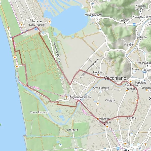 Zemljevid v pomanjšavi "Pustolovščina po brezpotjih" kolesarske inspiracije v Toscana, Italy. Generirano z načrtovalcem kolesarskih poti Tarmacs.app