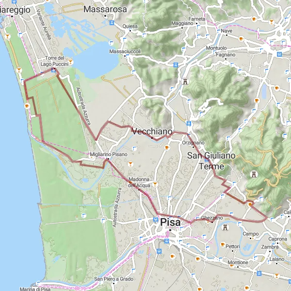 Miniatura della mappa di ispirazione al ciclismo "Tour tra Colline e Boschi" nella regione di Toscana, Italy. Generata da Tarmacs.app, pianificatore di rotte ciclistiche