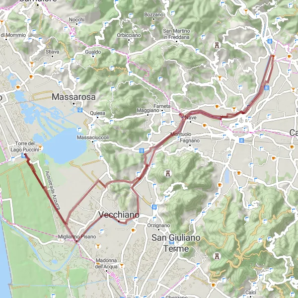 Kartminiatyr av "Filettole til Ripafratta Rundtur" sykkelinspirasjon i Toscana, Italy. Generert av Tarmacs.app sykkelrutoplanlegger