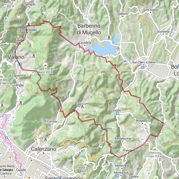 Miniatua del mapa de inspiración ciclista "Ruta Gravel al Lago di Bilancino" en Toscana, Italy. Generado por Tarmacs.app planificador de rutas ciclistas