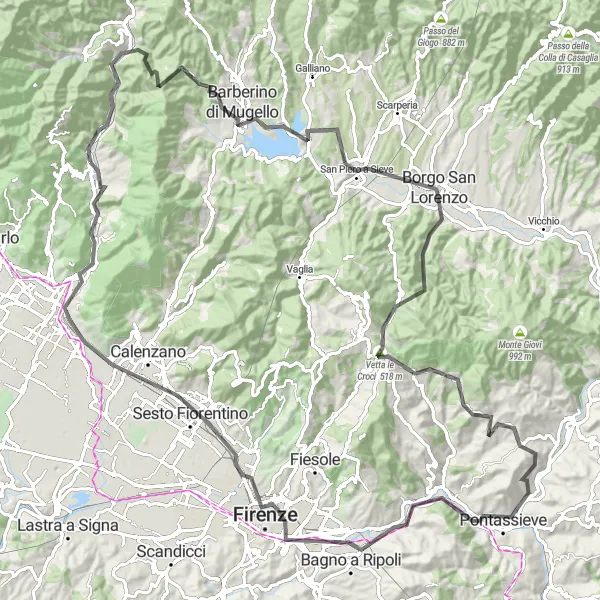 Map miniature of "The Road Cycling Escapade in Tuscany" cycling inspiration in Toscana, Italy. Generated by Tarmacs.app cycling route planner