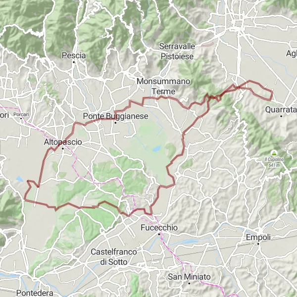Map miniature of "Valenzatico Gravel Adventure to Ponte Buggianese" cycling inspiration in Toscana, Italy. Generated by Tarmacs.app cycling route planner
