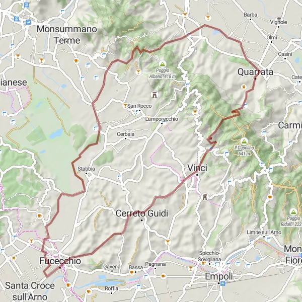 Map miniature of "Valenzatico Gravel Ride through Historical Villages" cycling inspiration in Toscana, Italy. Generated by Tarmacs.app cycling route planner