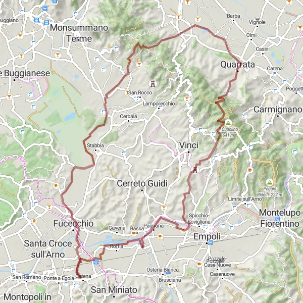 Miniatuurkaart van de fietsinspiratie "Gentle Gravel Ride through Valdarno" in Toscana, Italy. Gemaakt door de Tarmacs.app fietsrouteplanner