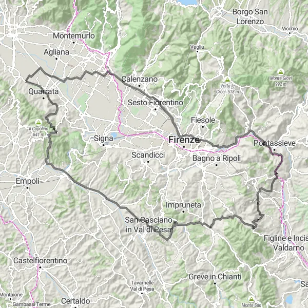 Miniaturní mapa "Náročný okruh kolem Compiobbi" inspirace pro cyklisty v oblasti Toscana, Italy. Vytvořeno pomocí plánovače tras Tarmacs.app