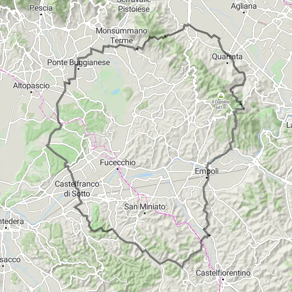 Miniatura mapy "Długa trasa rowerowa z Bacchereto do Cantagrillo" - trasy rowerowej w Toscana, Italy. Wygenerowane przez planer tras rowerowych Tarmacs.app