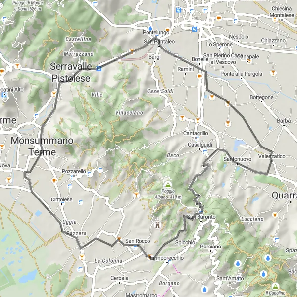 Miniatuurkaart van de fietsinspiratie "Roadtrip naar Monsummano Terme" in Toscana, Italy. Gemaakt door de Tarmacs.app fietsrouteplanner