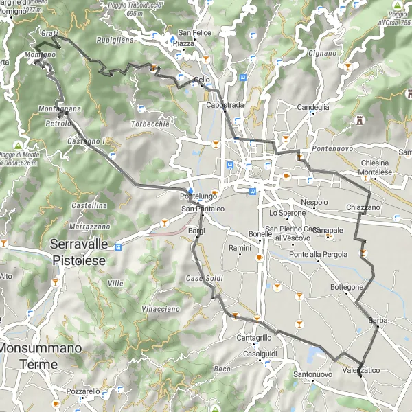Miniatuurkaart van de fietsinspiratie "Pittoreske roadtrip naar Monte Cavalluccio" in Toscana, Italy. Gemaakt door de Tarmacs.app fietsrouteplanner