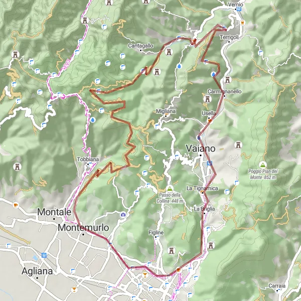 Map miniature of "Scenic Gravel Adventure near Vernio" cycling inspiration in Toscana, Italy. Generated by Tarmacs.app cycling route planner