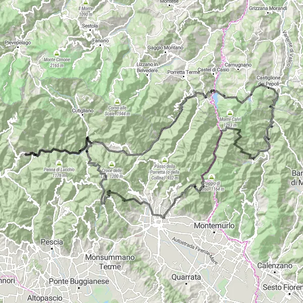 Karttaminiaatyyri "Vernio - San Marcello Pistoiese - Monte Gatta Round-trip Cycling Route" pyöräilyinspiraatiosta alueella Toscana, Italy. Luotu Tarmacs.app pyöräilyreittisuunnittelijalla