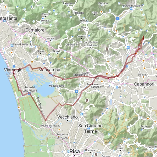 Map miniature of "Gravel Adventure" cycling inspiration in Toscana, Italy. Generated by Tarmacs.app cycling route planner