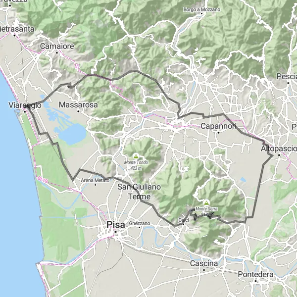 Miniaturekort af cykelinspirationen "Landevejscykelrute gennem det toscanske landskab" i Toscana, Italy. Genereret af Tarmacs.app cykelruteplanlægger