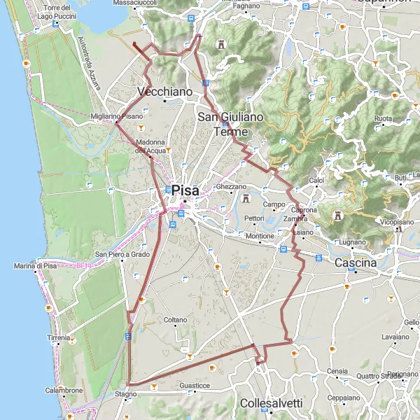 Mapa miniatúra "Graviálny okruh Poggio dei Cavoli" cyklistická inšpirácia v Toscana, Italy. Vygenerované cyklistickým plánovačom trás Tarmacs.app