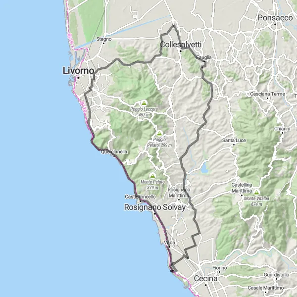 Miniaturní mapa "Okruh kolem Fauglie" inspirace pro cyklisty v oblasti Toscana, Italy. Vytvořeno pomocí plánovače tras Tarmacs.app