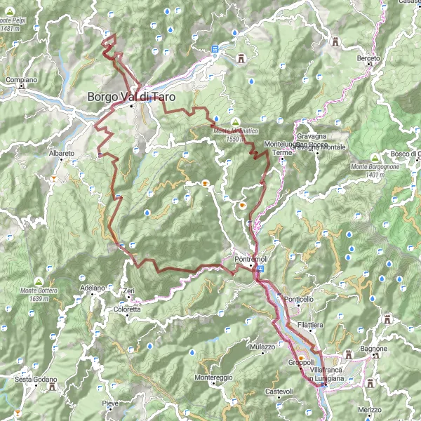 Miniaturní mapa "Gravel Route Via Lunigiana" inspirace pro cyklisty v oblasti Toscana, Italy. Vytvořeno pomocí plánovače tras Tarmacs.app