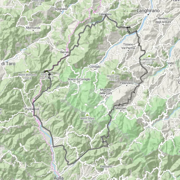 Miniaturní mapa "Cyklistická trasa od Villafranca in Lunigiana" inspirace pro cyklisty v oblasti Toscana, Italy. Vytvořeno pomocí plánovače tras Tarmacs.app