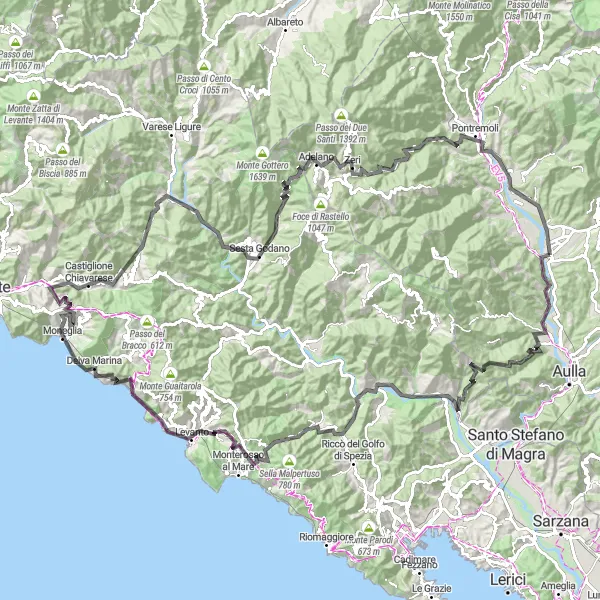 Miniaturní mapa "Okruh kolem Levanta" inspirace pro cyklisty v oblasti Toscana, Italy. Vytvořeno pomocí plánovače tras Tarmacs.app