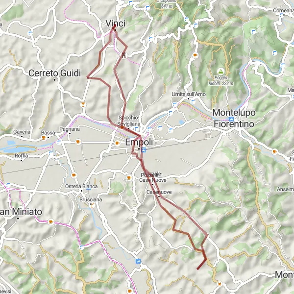 Kartminiatyr av "Grusväg genom Empoli och Martignana" cykelinspiration i Toscana, Italy. Genererad av Tarmacs.app cykelruttplanerare