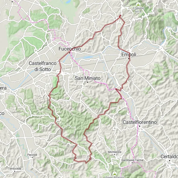 Miniaturní mapa "Gravelový okruh kolem Empoli" inspirace pro cyklisty v oblasti Toscana, Italy. Vytvořeno pomocí plánovače tras Tarmacs.app