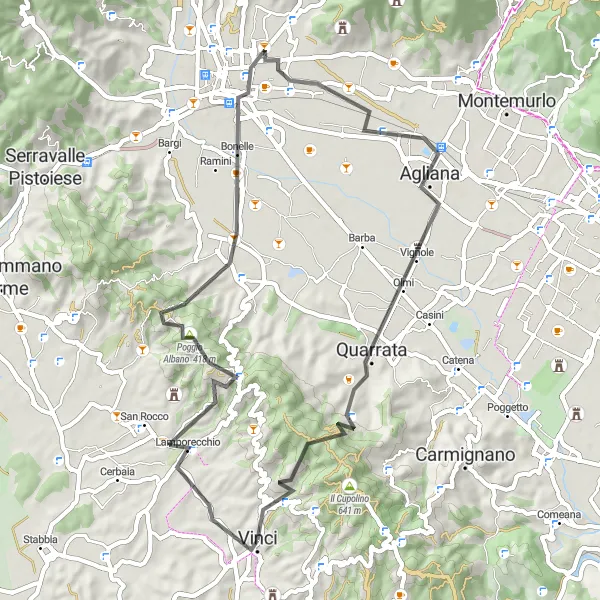 Zemljevid v pomanjšavi "Kolesarjenje po Toskanski vasici" kolesarske inspiracije v Toscana, Italy. Generirano z načrtovalcem kolesarskih poti Tarmacs.app
