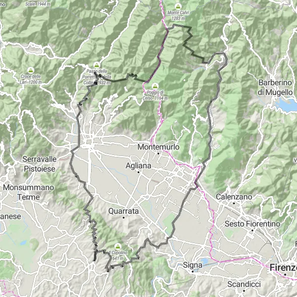 Miniaturní mapa "Výzva kolem toskánských kopců" inspirace pro cyklisty v oblasti Toscana, Italy. Vytvořeno pomocí plánovače tras Tarmacs.app