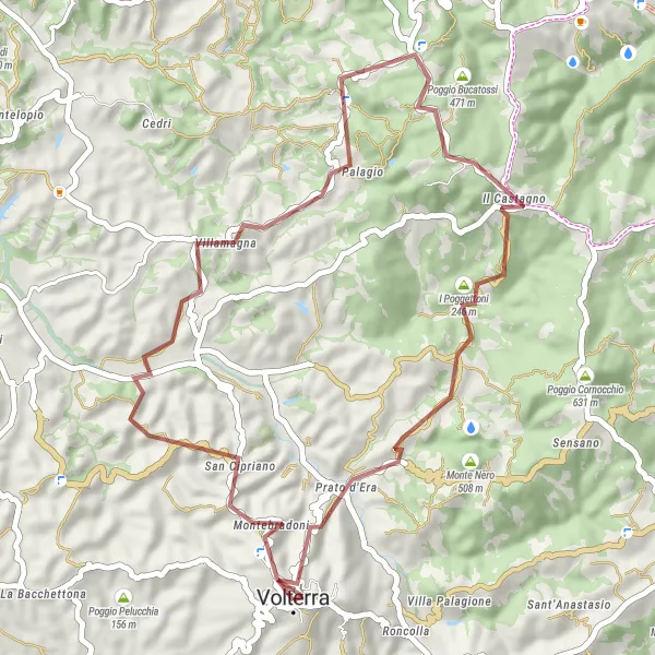 Map miniature of "Tuscan Gravel Exploration" cycling inspiration in Toscana, Italy. Generated by Tarmacs.app cycling route planner