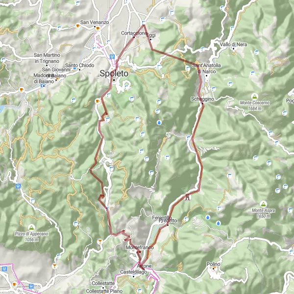 Map miniature of "From Arrone to Ferentillo and Back" cycling inspiration in Umbria, Italy. Generated by Tarmacs.app cycling route planner