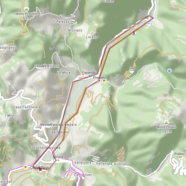 Miniatura della mappa di ispirazione al ciclismo "Esplorazione in Gravel da Arrone a Montefranco" nella regione di Umbria, Italy. Generata da Tarmacs.app, pianificatore di rotte ciclistiche