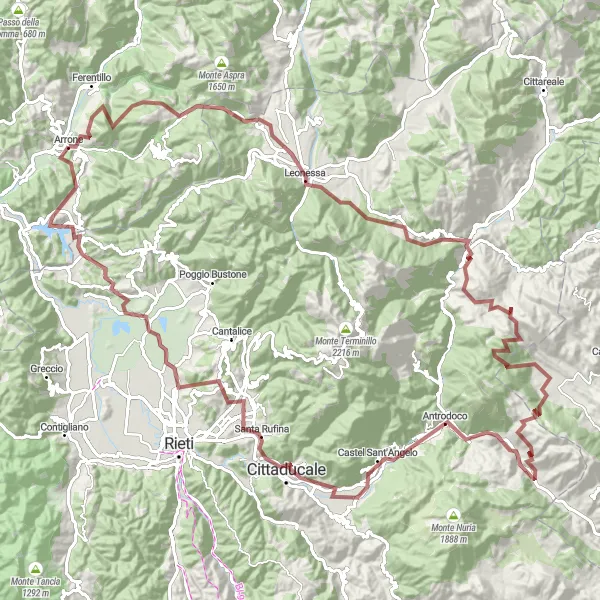 Miniatura della mappa di ispirazione al ciclismo "Avventura Gravel tra i Monti dell'Umbria" nella regione di Umbria, Italy. Generata da Tarmacs.app, pianificatore di rotte ciclistiche