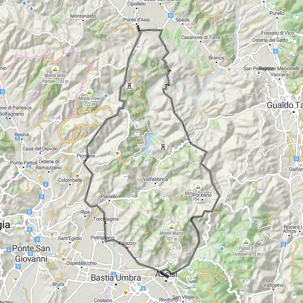 Miniatura mapy "Trasa drogowa z przewyższeniami" - trasy rowerowej w Umbria, Italy. Wygenerowane przez planer tras rowerowych Tarmacs.app