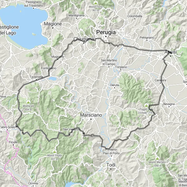 Miniatura della mappa di ispirazione al ciclismo "Avventura ciclistica tra Cannara e Bastia Umbra" nella regione di Umbria, Italy. Generata da Tarmacs.app, pianificatore di rotte ciclistiche