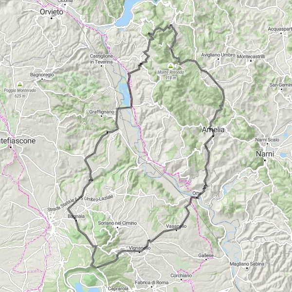 Miniatura della mappa di ispirazione al ciclismo "Avigliano Umbro - Castel dell'Aquila" nella regione di Umbria, Italy. Generata da Tarmacs.app, pianificatore di rotte ciclistiche