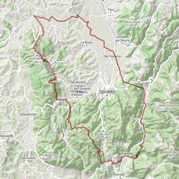 Miniatuurkaart van de fietsinspiratie "Gravelrit naar Monte San Martino" in Umbria, Italy. Gemaakt door de Tarmacs.app fietsrouteplanner