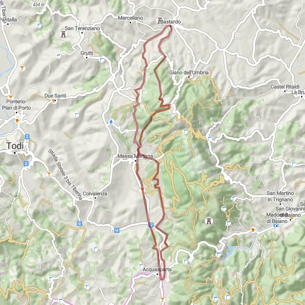 Miniatuurkaart van de fietsinspiratie "Grindpad naar Massa Martana" in Umbria, Italy. Gemaakt door de Tarmacs.app fietsrouteplanner