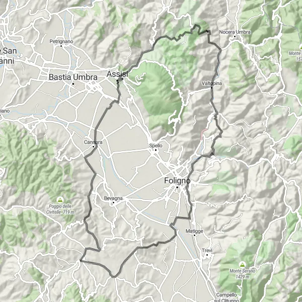 Map miniature of "Umbrian Hill Challenge" cycling inspiration in Umbria, Italy. Generated by Tarmacs.app cycling route planner