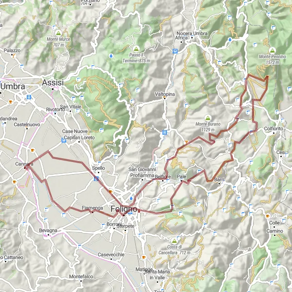 Map miniature of "Umbria Gravel Adventure" cycling inspiration in Umbria, Italy. Generated by Tarmacs.app cycling route planner