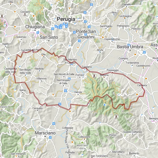 Map miniature of "Umbria Hillside Adventure" cycling inspiration in Umbria, Italy. Generated by Tarmacs.app cycling route planner