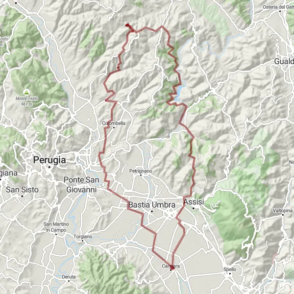 Miniatura della mappa di ispirazione al ciclismo "Costano - Assisi Loop" nella regione di Umbria, Italy. Generata da Tarmacs.app, pianificatore di rotte ciclistiche