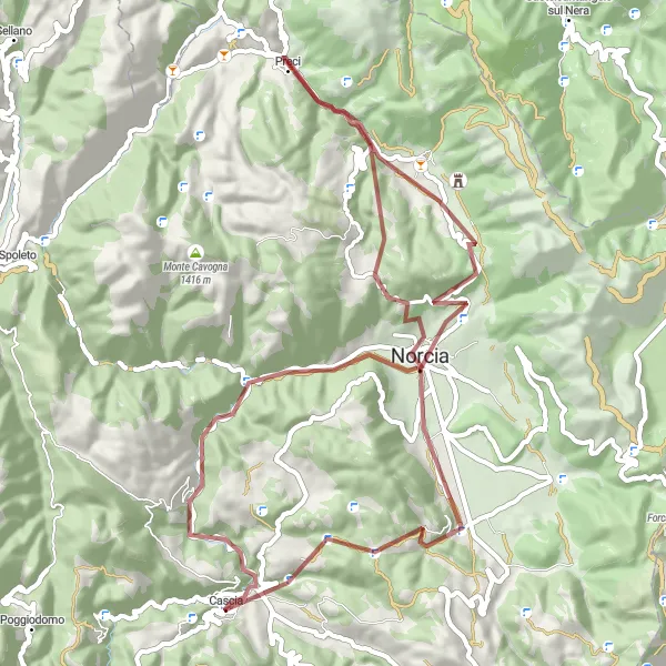 Miniatura della mappa di ispirazione al ciclismo "Tour dei Monti Sibillini" nella regione di Umbria, Italy. Generata da Tarmacs.app, pianificatore di rotte ciclistiche