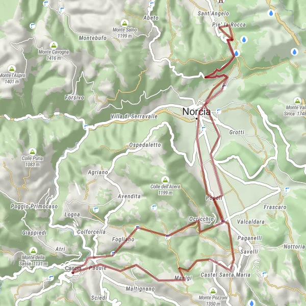 Miniatura della mappa di ispirazione al ciclismo "Esplorando le strade sterrate dell'Umbria" nella regione di Umbria, Italy. Generata da Tarmacs.app, pianificatore di rotte ciclistiche